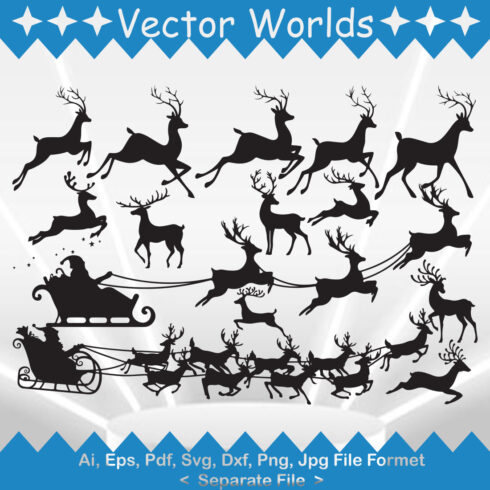 A set of beautiful vector images of the silhouette of Christmas reindeer.