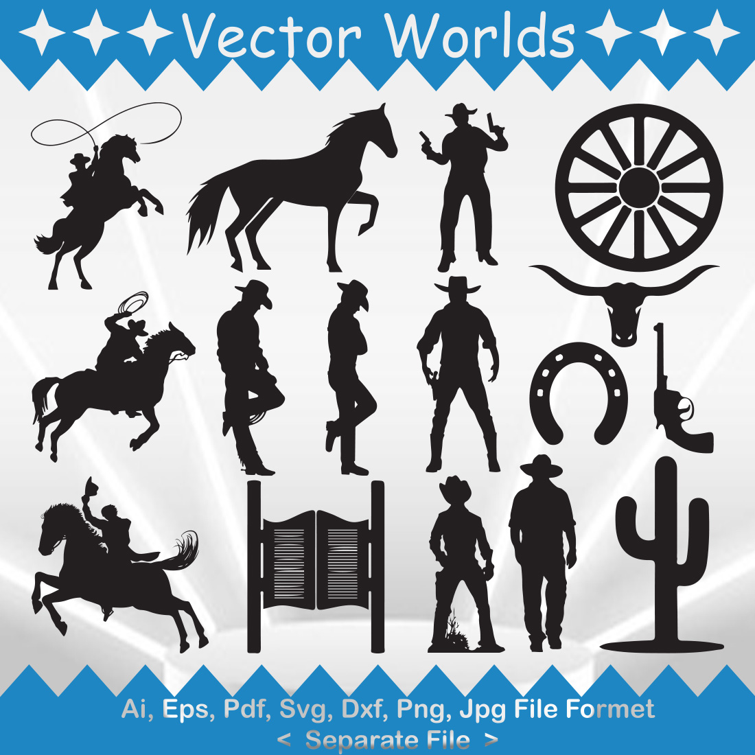 A selection of exquisite vector images of silhouettes of cowboys