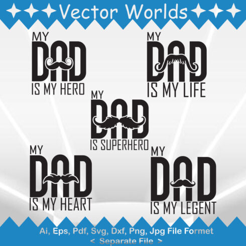 Pack of enchanting black inscriptions on the theme of dad