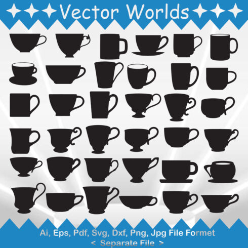 Set of unique images of cups silhouettes