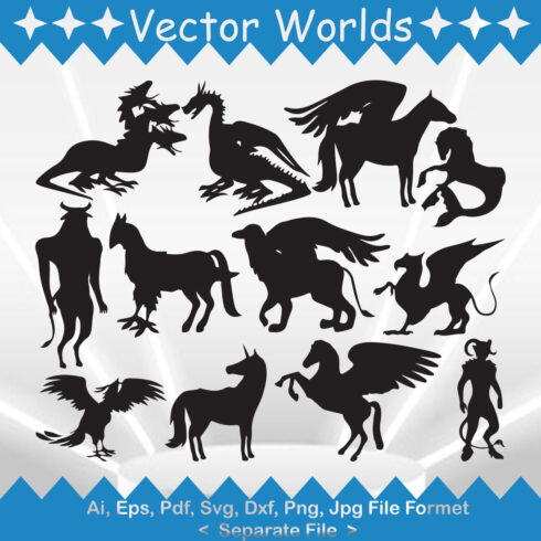 Pack of wonderful images of silhouettes of dragons unicorns