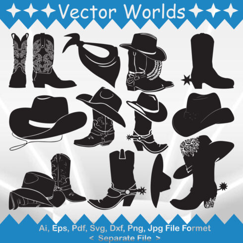 A selection of exquisite vector images of silhouettes of cowboy clothes