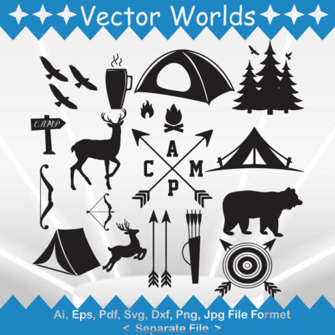 Collection of beautiful vector images on the theme of camping.