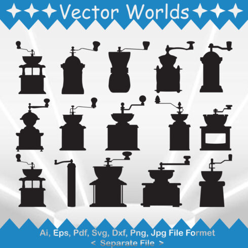 Collection of amazing vector image of silhouettes of coffee grinders