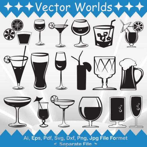 A pack of wonderful images of silhouettes of filled glasses