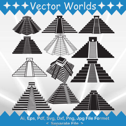 Collection of beautiful vector images of chichen itza.