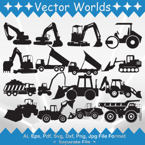 Collection of gorgeous vector image of silhouettes of construction machines