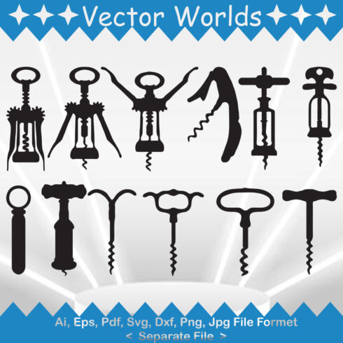 Collection of gorgeous vector image of silhouettes of corkscrews