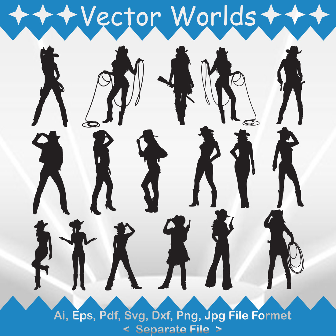 A selection of exquisite vector images of cowgirl silhouettes