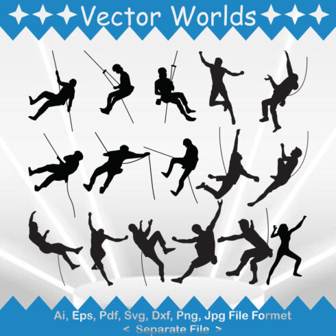 Set of beautiful vector images of climbers silhouettes.