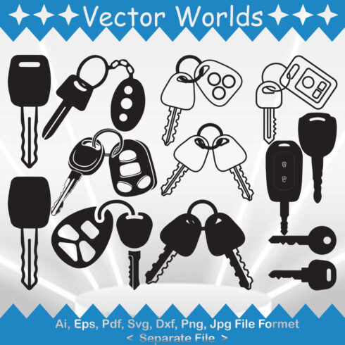 Collection of beautiful vector images of car keys.