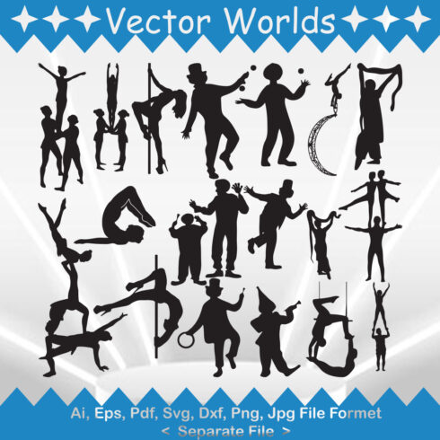 Set of beautiful vector images of the silhouette of circus people.
