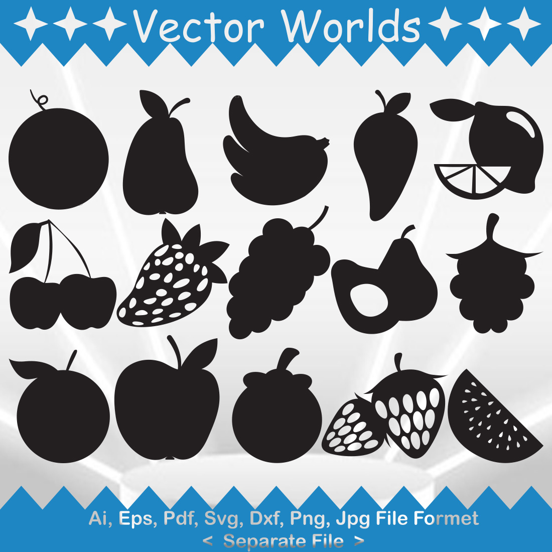 Set of beautiful images of fruit silhouettes