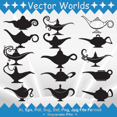 A pack of wonderful images of genie lamp silhouettes