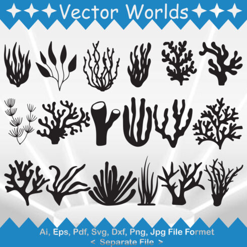 Collection of magnificent vector image of silhouettes of corals