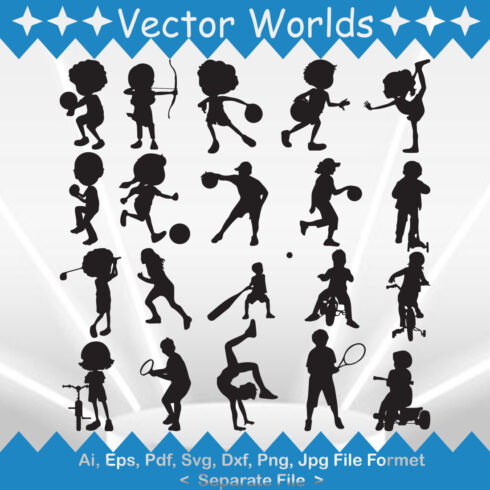 Collection of amazing vector illustration of children silhouette.