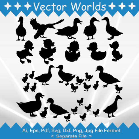 Set of ducks and ducks silhouettes.