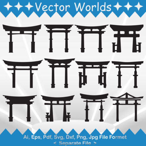 A set of adorable Chinese gate silhouette vector images.