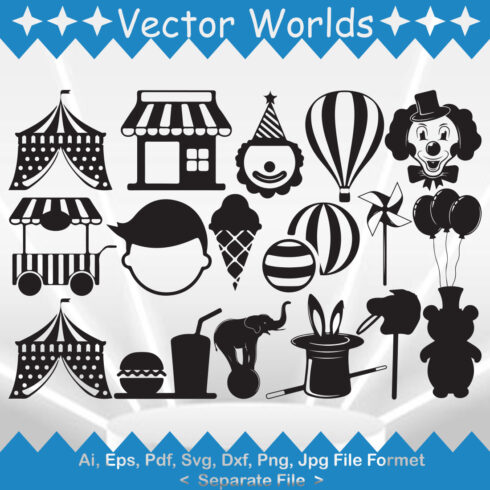 Collection of amazing vector images on the theme of the circus.