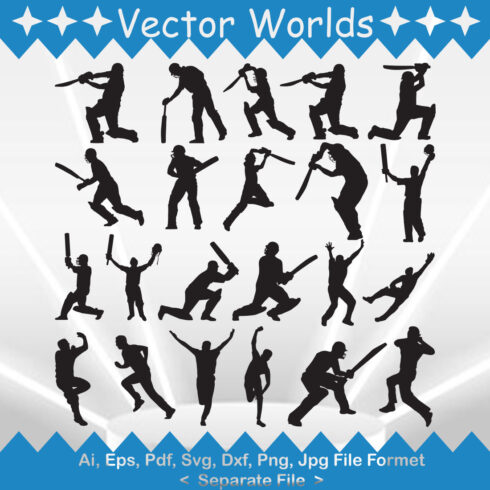 A selection of exquisite vector images of silhouettes of cricket players