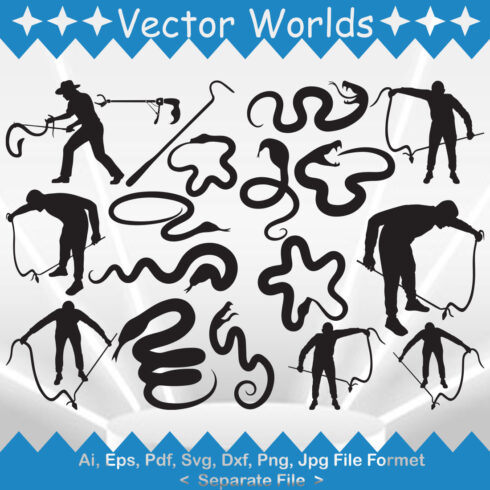 Collection of beautiful snake silhouette vector images.
