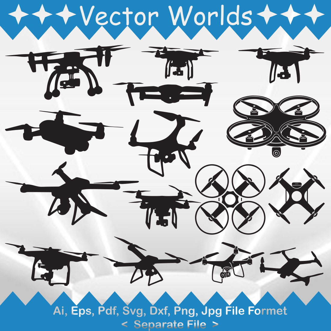 Pack of wonderful images of silhouettes of drones
