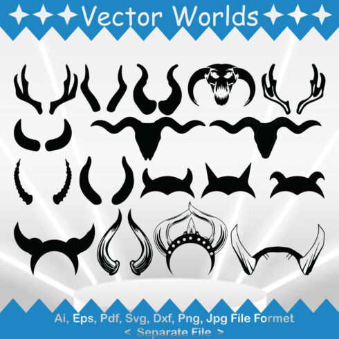 Set of black and white silhouettes of different shapes and sizes.