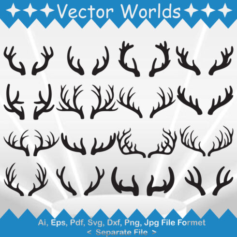 Set of black and white deer antlers.