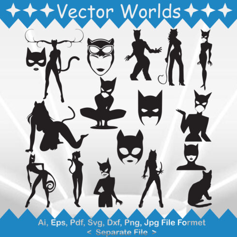 Set of charming vector image of catwoman.