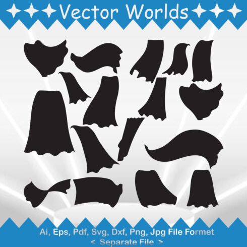 Set of beautiful vector images of silhouettes of cloth flying