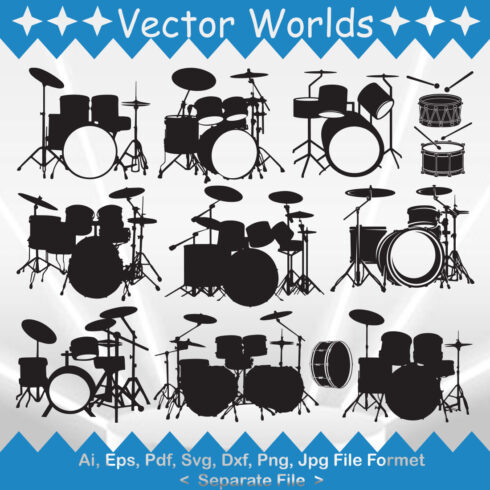 Pack of wonderful images of silhouettes of drums