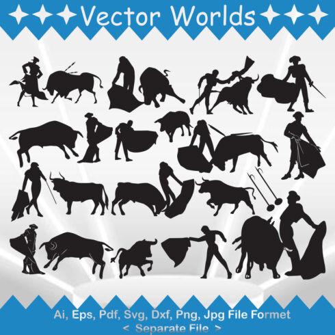 Collection of gorgeous vector image silhouettes of corrida
