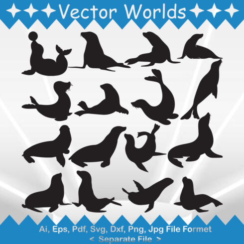 Set of silhouettes of sea animals.