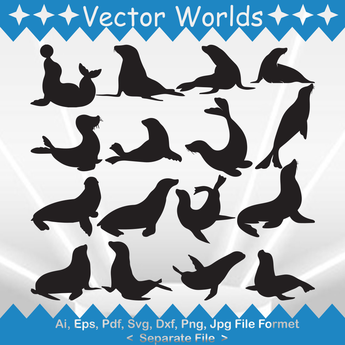 Set of silhouettes of sea animals.