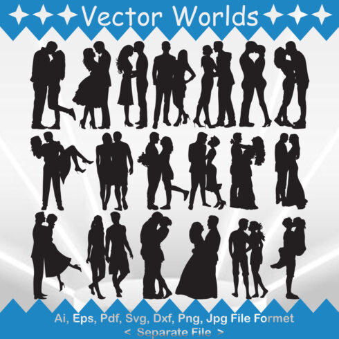 Collection of gorgeous vector image silhouettes of couple