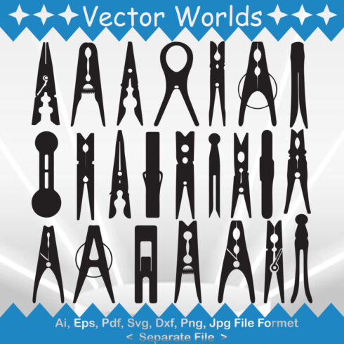 A selection of unique vector images of silhouettes of clothespins