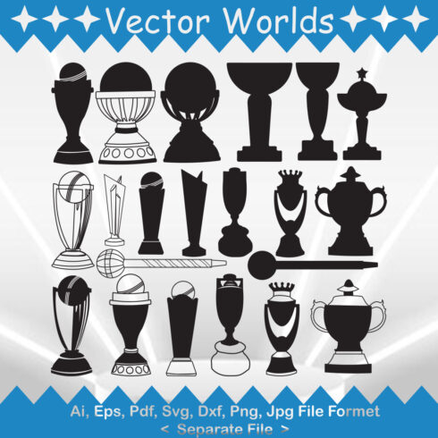 A selection of exquisite vector image silhouettes of cricket trophies