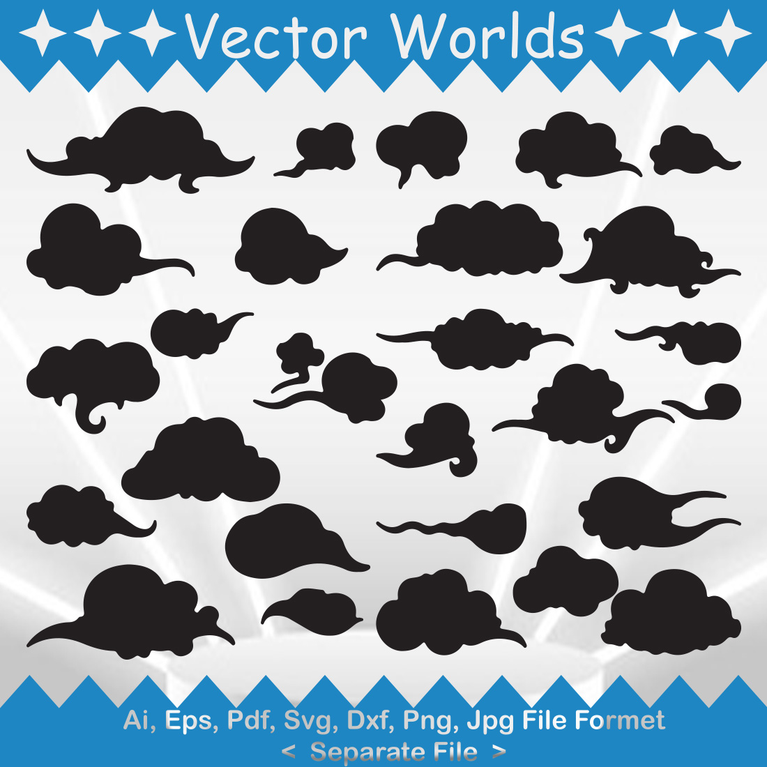 Set of adorable vector images of silhouette of chinese clouds.