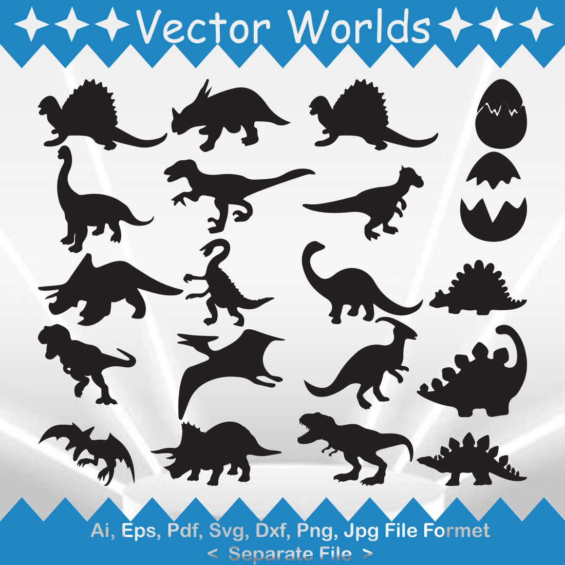 Set of silhouettes of dinosaurs.
