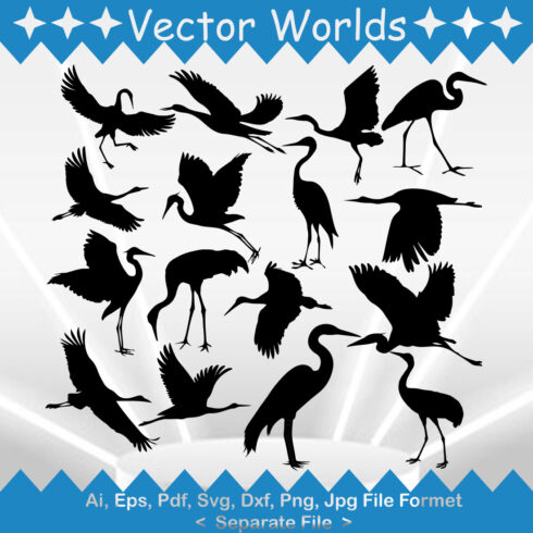Set of silhouettes of birds in different poses.