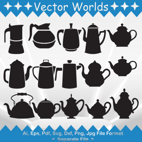 Collection of gorgeous vector image of coffee pots silhouettes