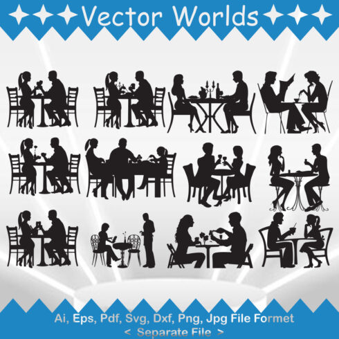 Collection of gorgeous vector image of a couple at a table in a restaurant