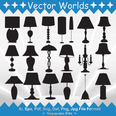 Pack of enchanting images of silhouettes of desk lamps