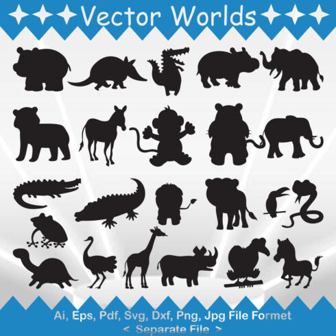 Set of silhouettes of different animals.