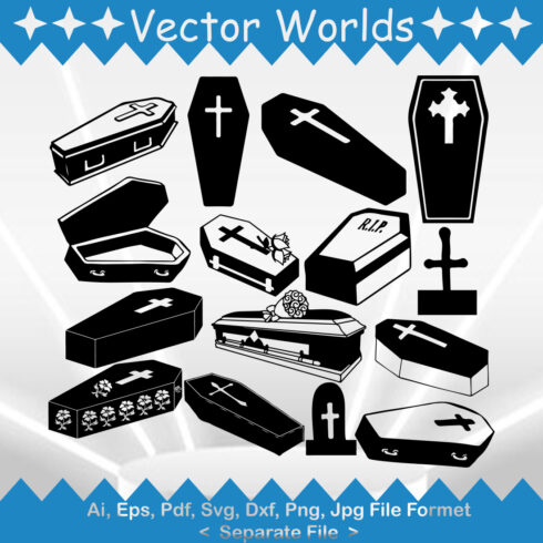 Collection of magnificent vector images of silhouettes of coffins