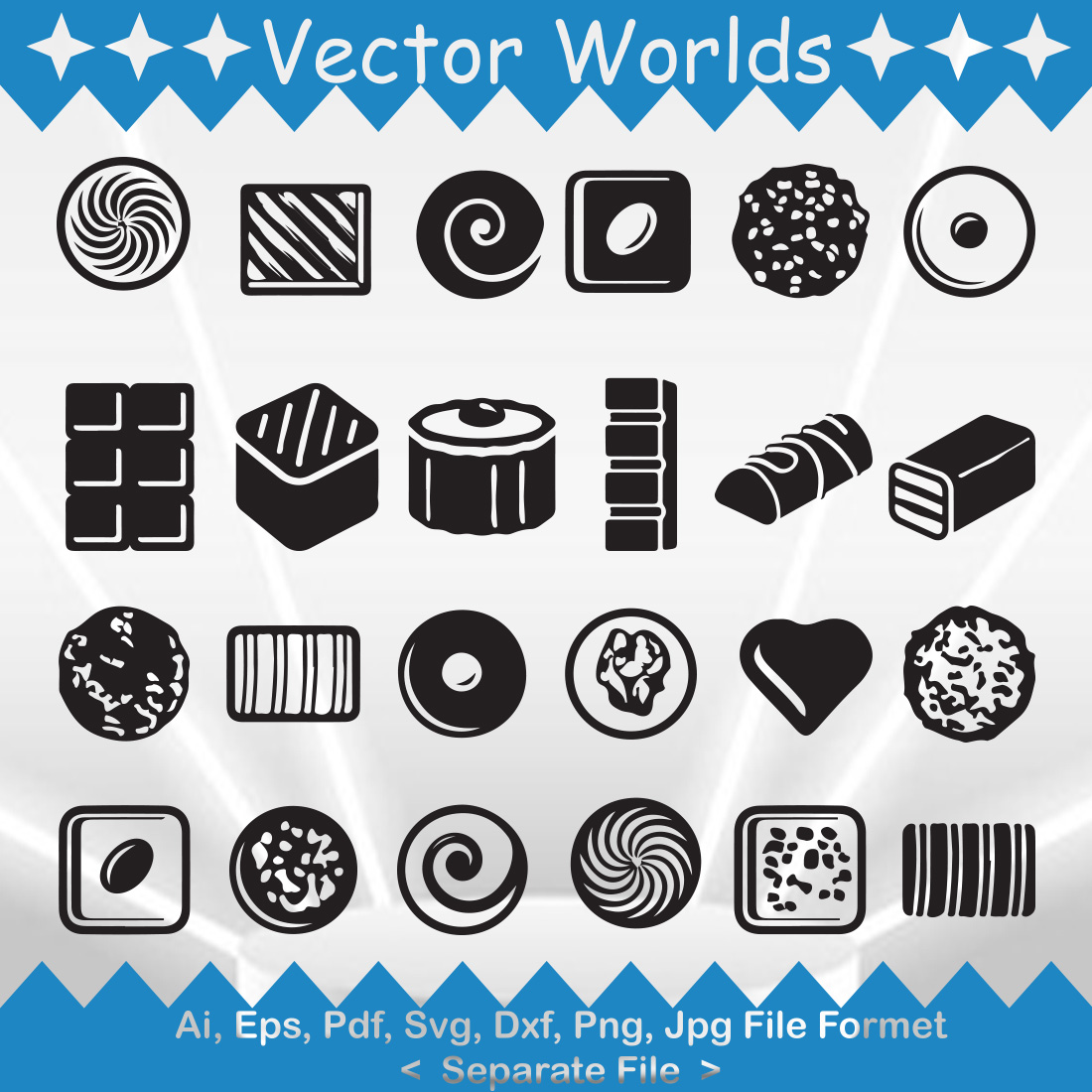 A selection of unique vector images of the silhouette of chocolate.