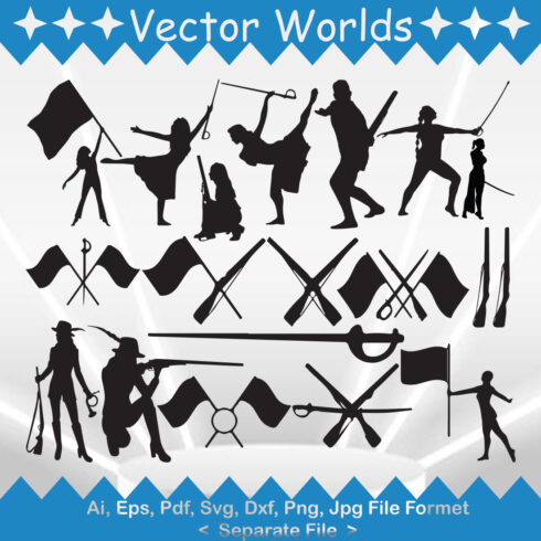 Collection of gorgeous vector image silhouettes of color guards