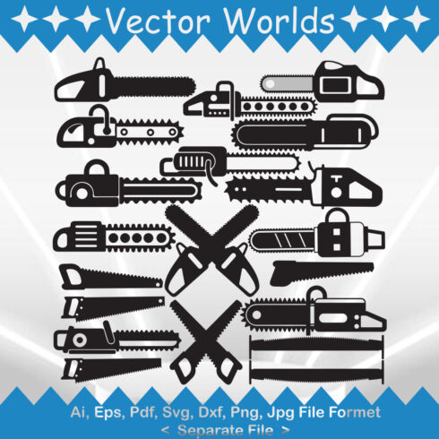 Collection of beautiful vector images of chainsaws.