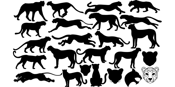 Set of silhouettes of dogs and cats.