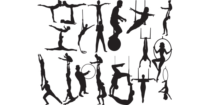 A selection of unique vector images on the theme of circus sports.
